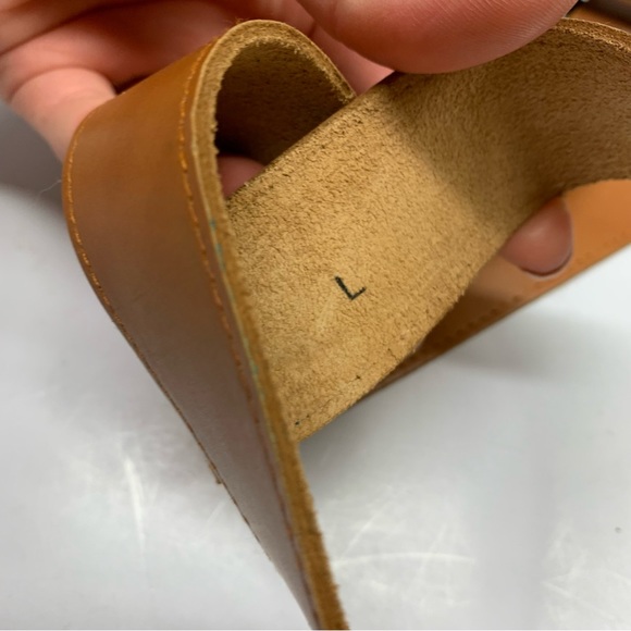 Vintage ornate brass buckle tan leather belt L - Picture 7 of 10